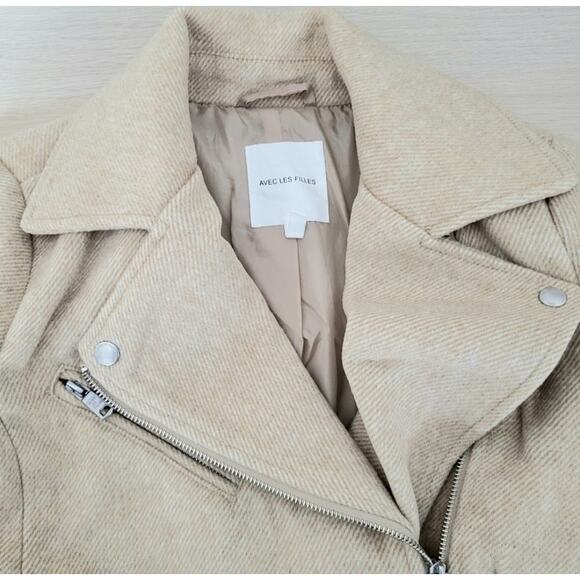 Avec Les Filles Twill Moto Jacket Camel Tan Beige Zipper Coat Mid Weight XL - Picture 6 of 12